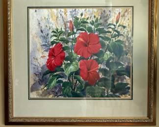 "Hibiscus" Artwork 1309/1500 - Framed and Matted - Jim Gray