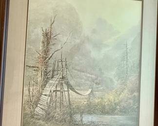 Ben Hampton "Swinging Bridge" signed, matted and framed print