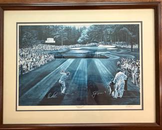 "Sunday in Augusta" by Ted Hamlin, signed, framed and matted print of hole 16
