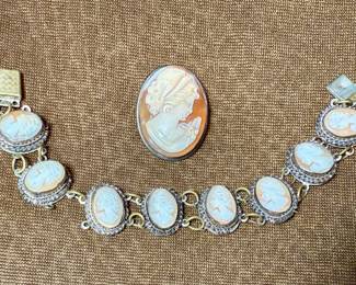 Cameo Brooch with Matching Bracelet