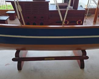 2 masted La belle poule wooden hull sailboat with canvas sails 69 inches tall 76 inches long.