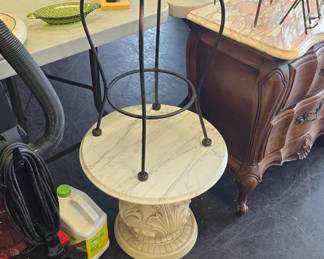 marble table and plant stand