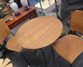 wicker style patio table two chairs