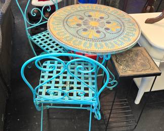 wrought iron small bistro/ patio table and chairs