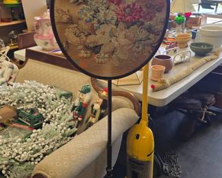 antique needlepoint fireplace screen