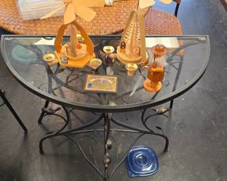 half round table with vintage candle carousel