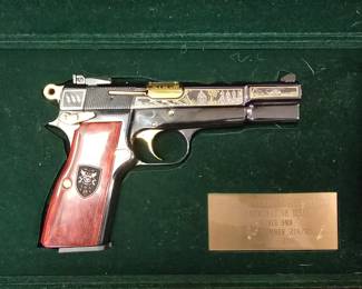 Browning Hi Power 9mm, Special Operations Association special issue 219 of 250! Bad to the bone much nicer in person comes with display case, white gloves, paperwork, and original Browning case.
