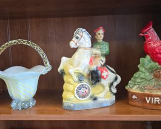 art glass basket and vintage decanters