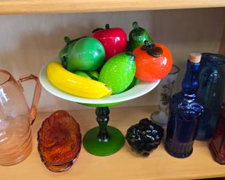 awesome hand-blown large bowl and glass fruit