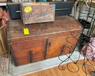 Large wooden antique trunk with key 27.5” x 44” x 25” $630 + tax
