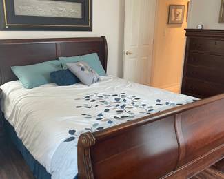 Five piece bedroom set (Bed and high dresser shown)