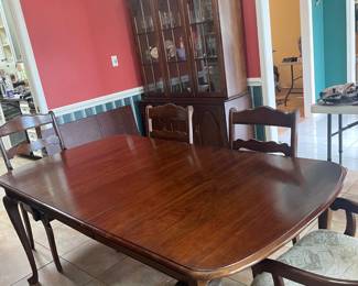 Dining Room Set: table w/leaf, four chairs and china cabinet