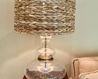 Woven rattan shade glass table lamps