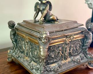 Unusual, antique jewelry casket / box with lock