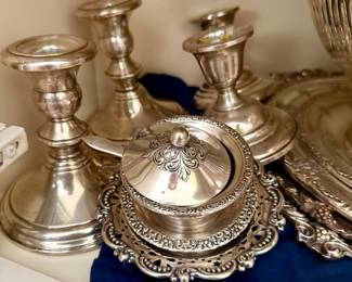 Silver plate and sterling plates, bowls and trays