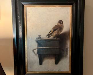 Beautiful picture still life depicting a goldfinch originally painted by Carel Fabritius this is in the style of the artist