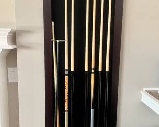 Pool sticks and wall rack