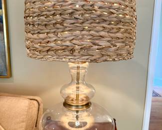 Woven rattan shade glass table lamps