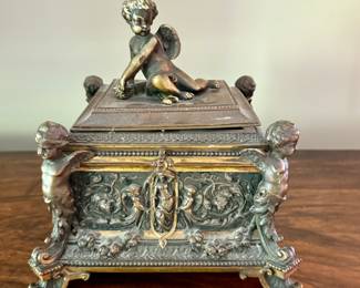 Unusual, antique jewelry casket / box with lock