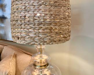 Woven rattan shade glass table lamps