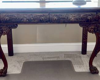 Fantastic antique carver lion library table