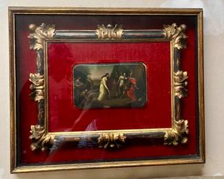 Early painted box lid mounted in frame