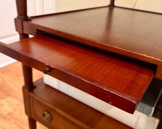Nice tiered side table / stand with small drawer, one of a pair