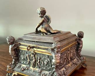 Unusual, antique jewelry casket / box with lock