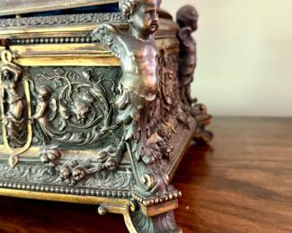 Unusual, antique jewelry casket / box with lock