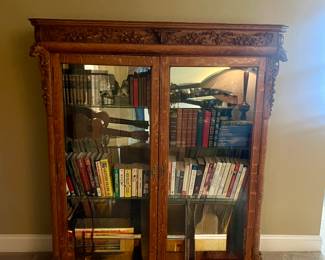 Antique oak carved bookcase