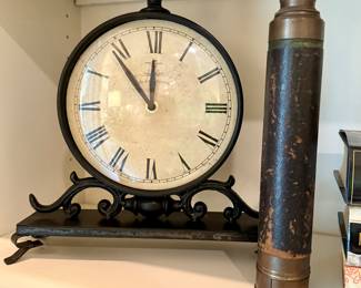 Telescope, antique and contemporary clock