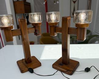 Gorgeous pair of wood cactus lamps!