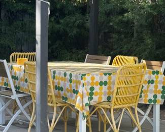 4 CB2 outdoor yellow dining chairs