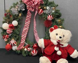 Beautiful Christmas Snowflake Teddy Bear And A Big Wreath