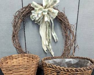 Wreath And Woven Plant Baskets