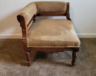 124 VictorianEastlakeStyleCarvedWoodRollingCornerParlorChair