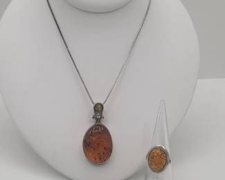 158 BalticAmberPolandNecklaceRingEarrings