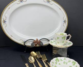 175 NoritakeRosemaryServingPlatterAynsleyDemitasseSetFlatware