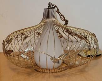 79 MidCenturyBrassCageStyleHangingCeilingLightFixture