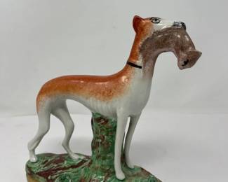 58 OldStaffordshireGreyhoundFoxFigurineAntique