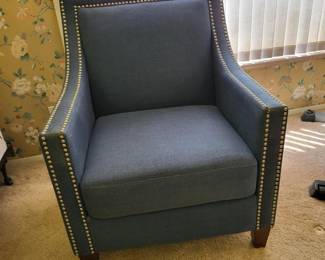 129 BlueCottonTwillUpholsteredStuddedChair
