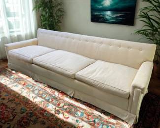 185 CreamyLightBeigeThreeSeatUpholsteredCouch8ft4inLength