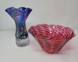 135 HandblownColoredGlassRuffleVases