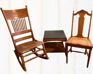113 TimelessandClassicCaneRockerSideTableChair