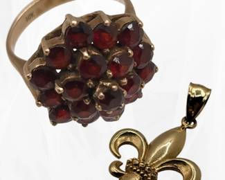 63 YellowGoldFloralGarnetRingLeFleurPendant56g
