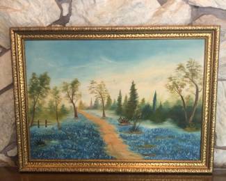 75 TexanBluebonnetsUnsignedOilonCanvasGoldGiltFrame