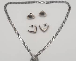 153 SterlingSilverMeshDiamondNecklaceMexico925Earrings