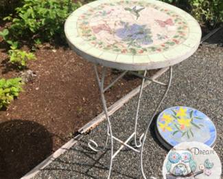 125 HandcraftedMosaicPatioTablePaintedCementPathwayStones