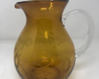 20 VintageAmberFloralEtchedGlassCocktailPitcher