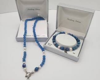 80 SterlingSilverDyedAgatePearlJewelrySet